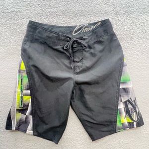 O'Neill men's (size 31) Embroidered board shorts, Green Black Gray, Light